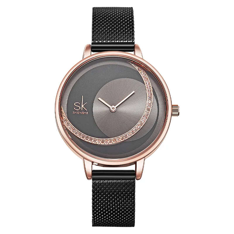 SK Rhinestone Waterproof Women's Watch Sun Pattern Rose Gold Watch Mesh Belt Belt Women's Watch