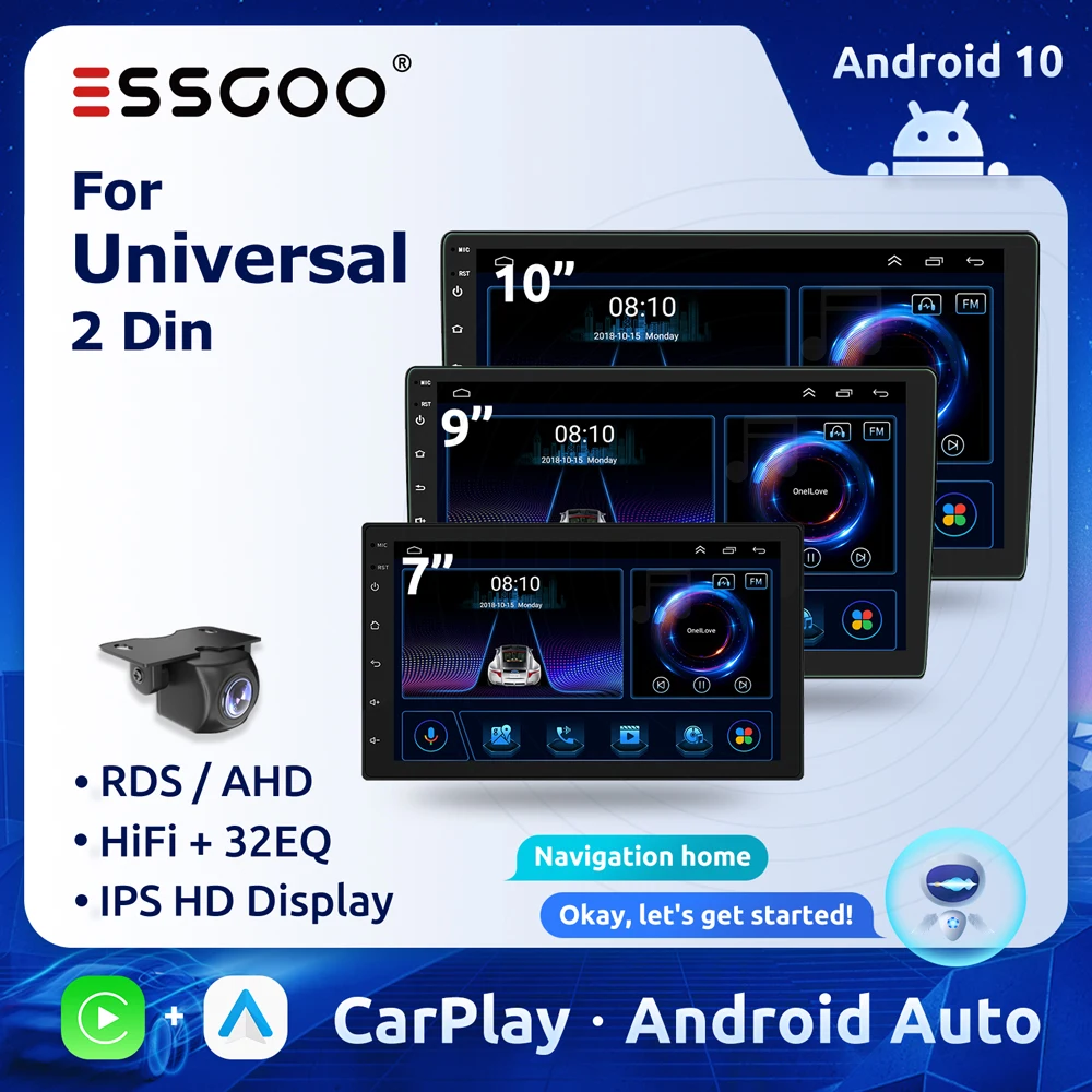 ESSGOO 2din Android Car Radio 2 din Stereo CarPlay Multimedia Video Player RDS HiFi Bluetooth GPS WiFi Head Unit 7 9 10 Inch