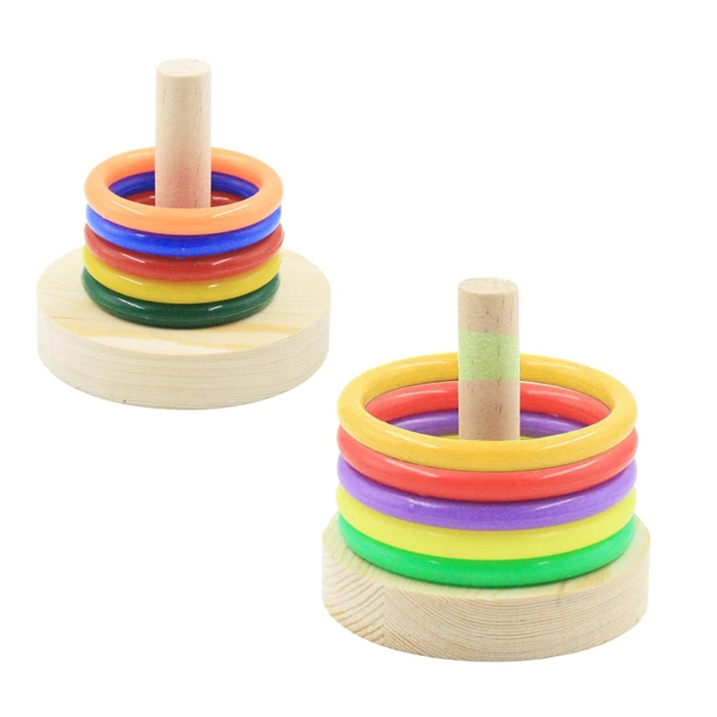 

Bird Parrot Wooden Platform Plastic Rings Intelligence Training Chew Puzzle Toy Pet Supply