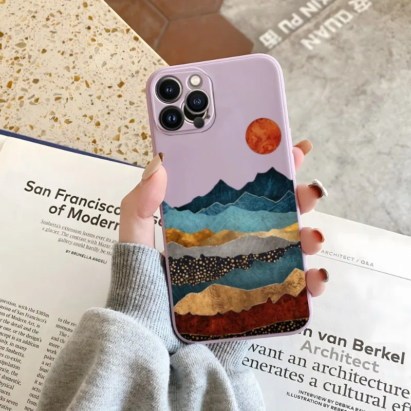 

Mountain Sunset Landscape Phone Case Candy Color For IPhone 14 12 13 11 Pro Max Mini X XR XS Max 7 8 Plus Soft Silicon Cover