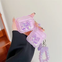 laser bowknot girls case for apple airpods 1 2 3 pro case cute butterfly bracelet case with keyring lanyard