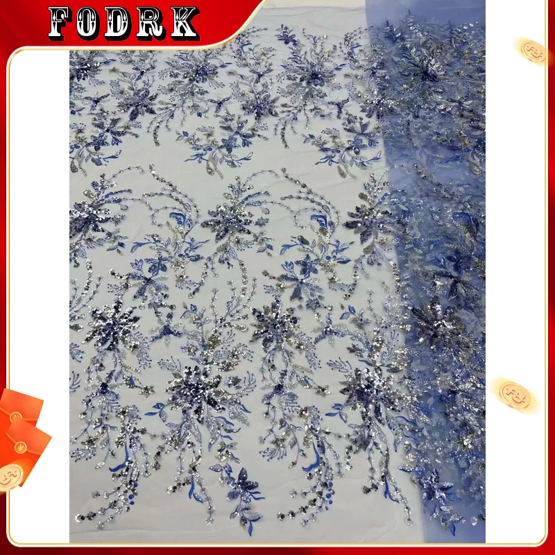 

Luxurious African Sequins Beaded Groom Tulle lace Fabric 2023 High Quality Embroidery French Mesh Tulle Lace Party Dress