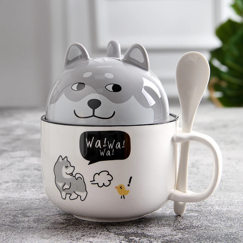 

Kawaii Shiba Inu Mug Cute Cartoon Ceramics Mug With Lid and Spoon Coffee Milk Tea Mugs Breakfast Cups Drinkware Gifts