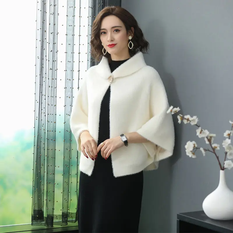 

Poncho female shawl mink fleece sweater coat women autumn and winter new short style outer cardigan printing poncho female tops