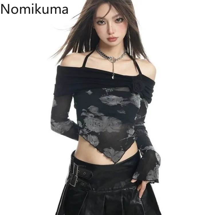 Женская Асимметричная футболка с длинным рукавом и вырезом лодочкой