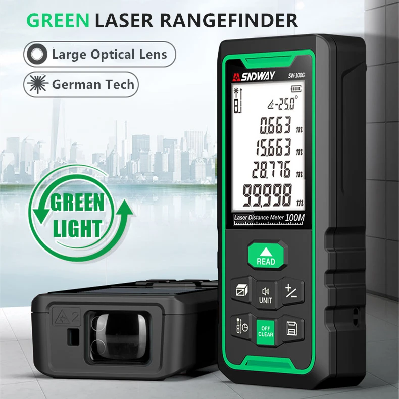 

Laser Rangefinder Green Laser Distance Meter Ruler Range Finder 50m Tape Measure Electronic Level Roulette Measuring Tools