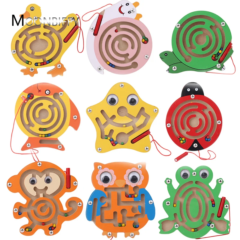 

Children Magnetic Maze Toy Kids Wooden Puzzle Game Toy Kids Early Educational Brain Teaser Wooden Toy Intellectual Jigsaw Board