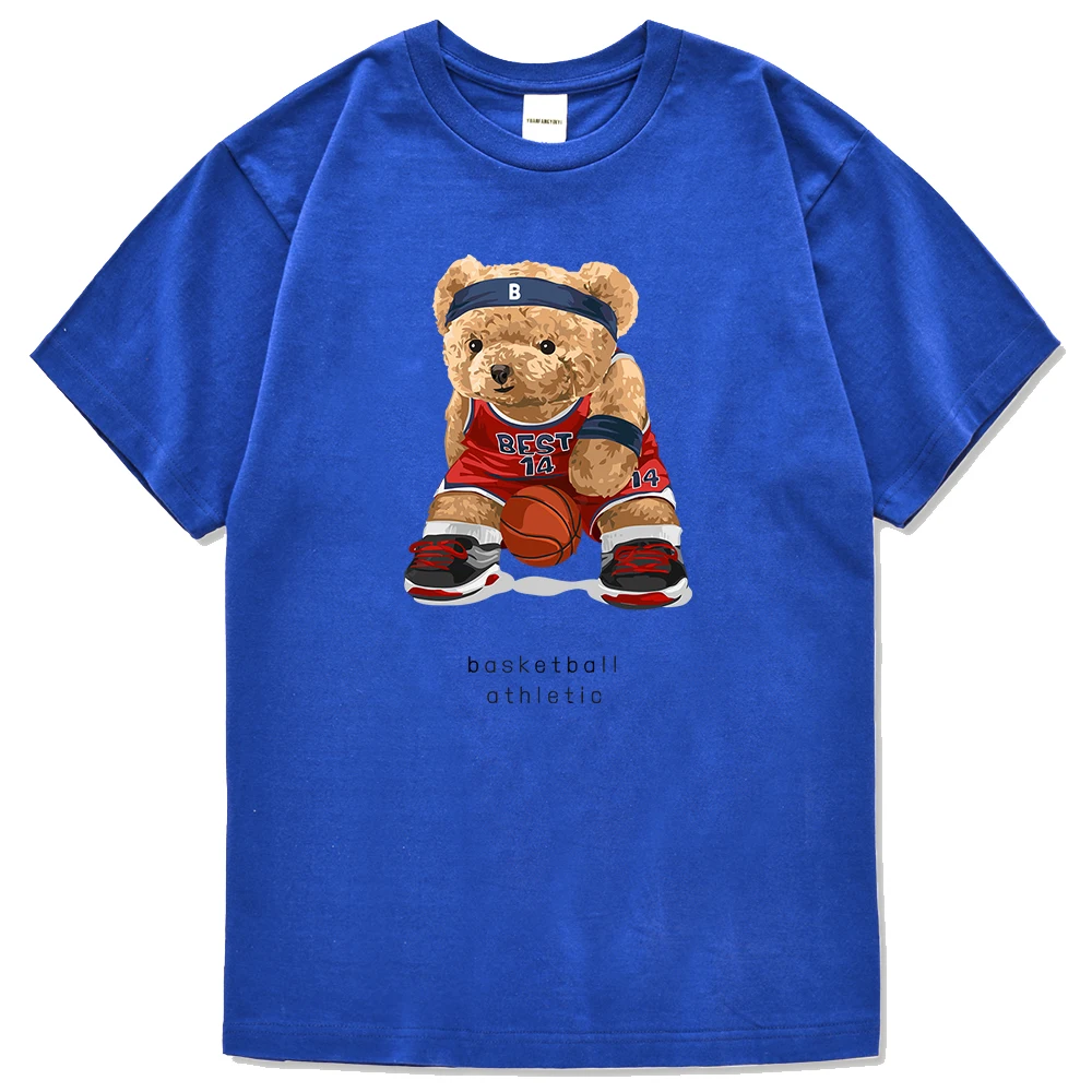 

No Best14 Teddy Bear Basketball Athletic Print Mens Tee Shirt Unisex Fashion T Shirts Korean Cool Top Casual Sport Male T-Shirts