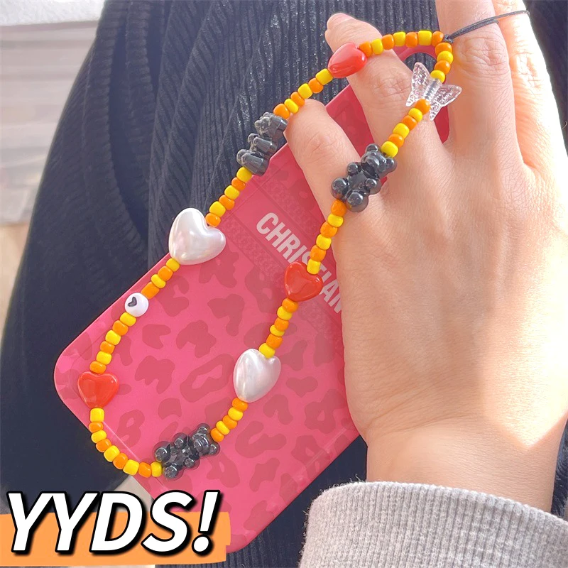 Bear Pearl Love Butterfly Key Chain Ladies Fashion Cute Romantic Vintage Keychain Charm Korea 90s Aesthetic Bag Phone Chain Gift