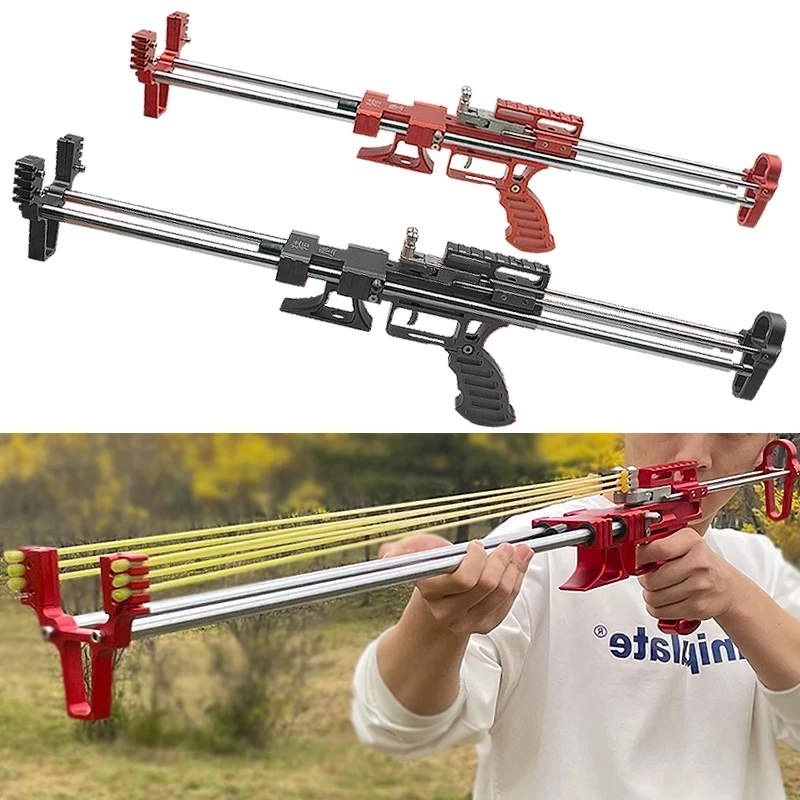 

Telescopic Long-Rod Slingshot Rifle Hunting Shooting Catapult Flat Rubber Band Stainless Steel Slingsshot
