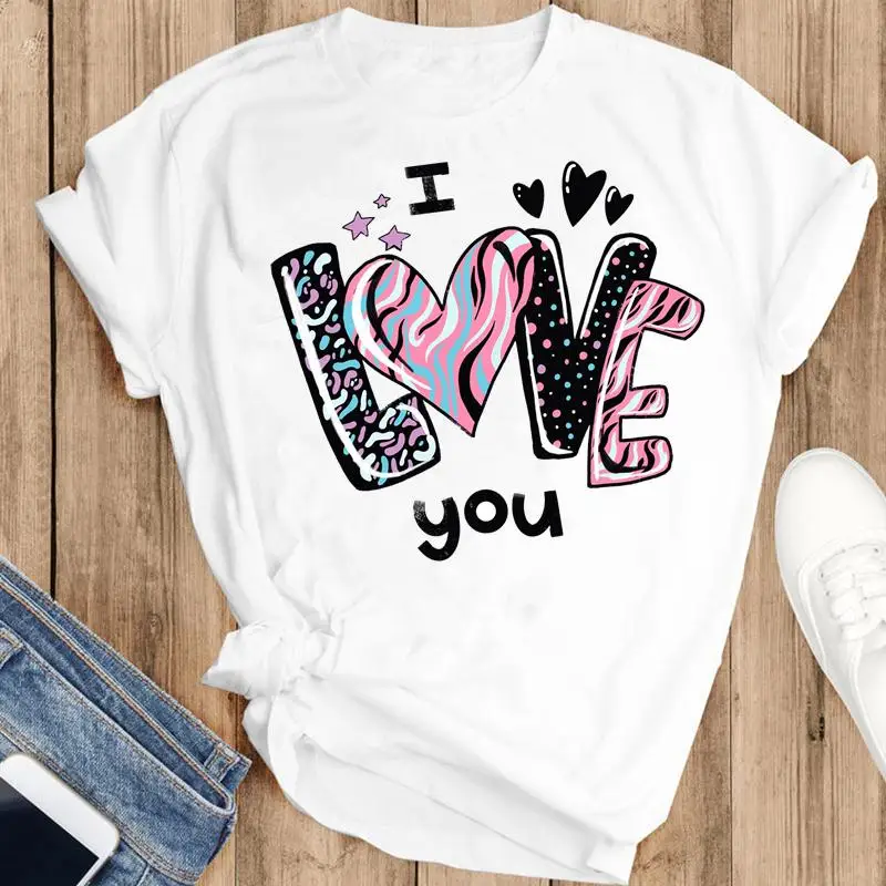 

Women Sweet Clothing 2021 Leopard Love Heart Fashion Print Short Sleeve Summer Lovely Clothes Tops Tees Tshirt T-Shirt