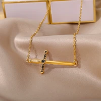 zirconia sword pendant necklace for women men stainless steel vintage goth necklace gold color choker jewelry collares mujer