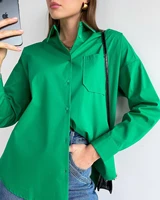 2022 spring womens shirt turn down collar long sleeve pocket solid green shirts female summer fashion urban office lady clothes