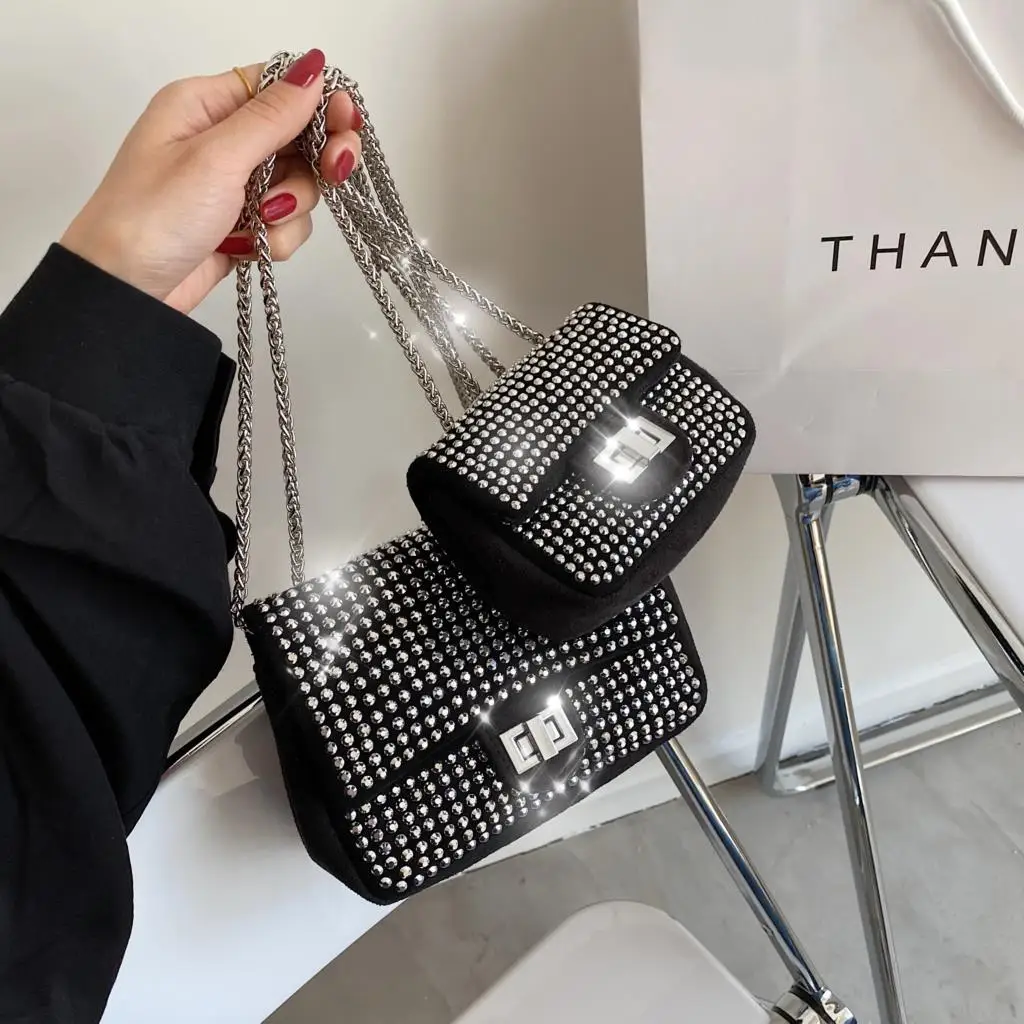 

Популярные женские сумки через плечо, сумка со стразами, модная летняя сумка-мессенджер в западном стиле на цепочке, подходящие ко всему сум...