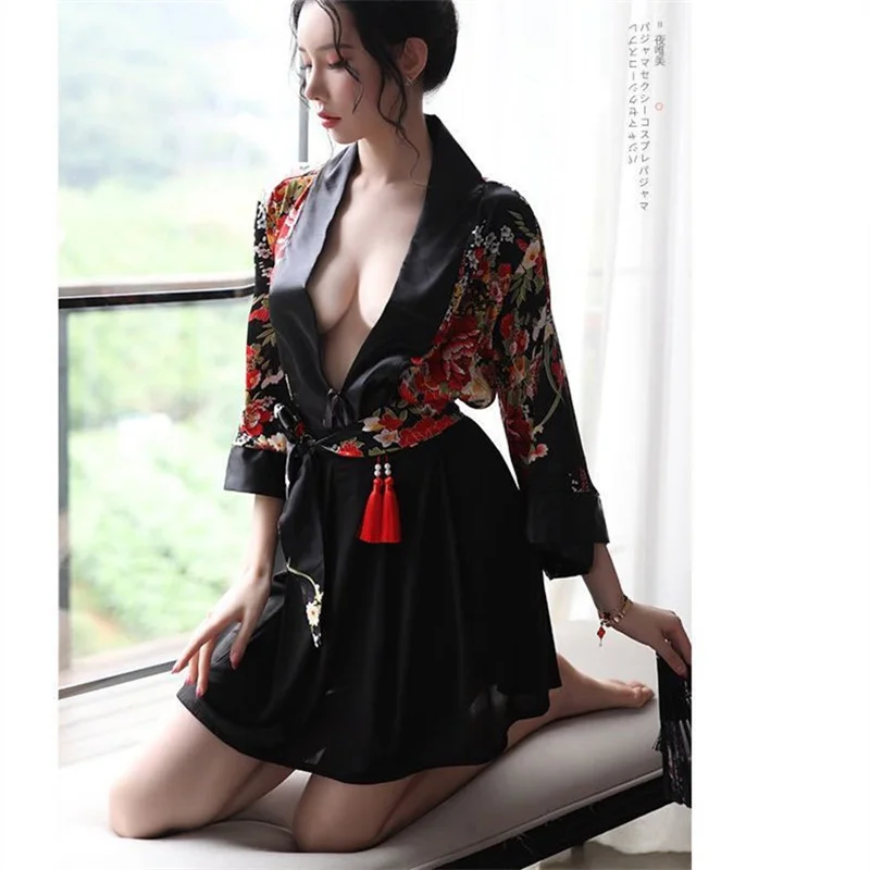 Yukata Haori женское японское кимоно комплект из 2 предметов рубашка и юбка кардиган