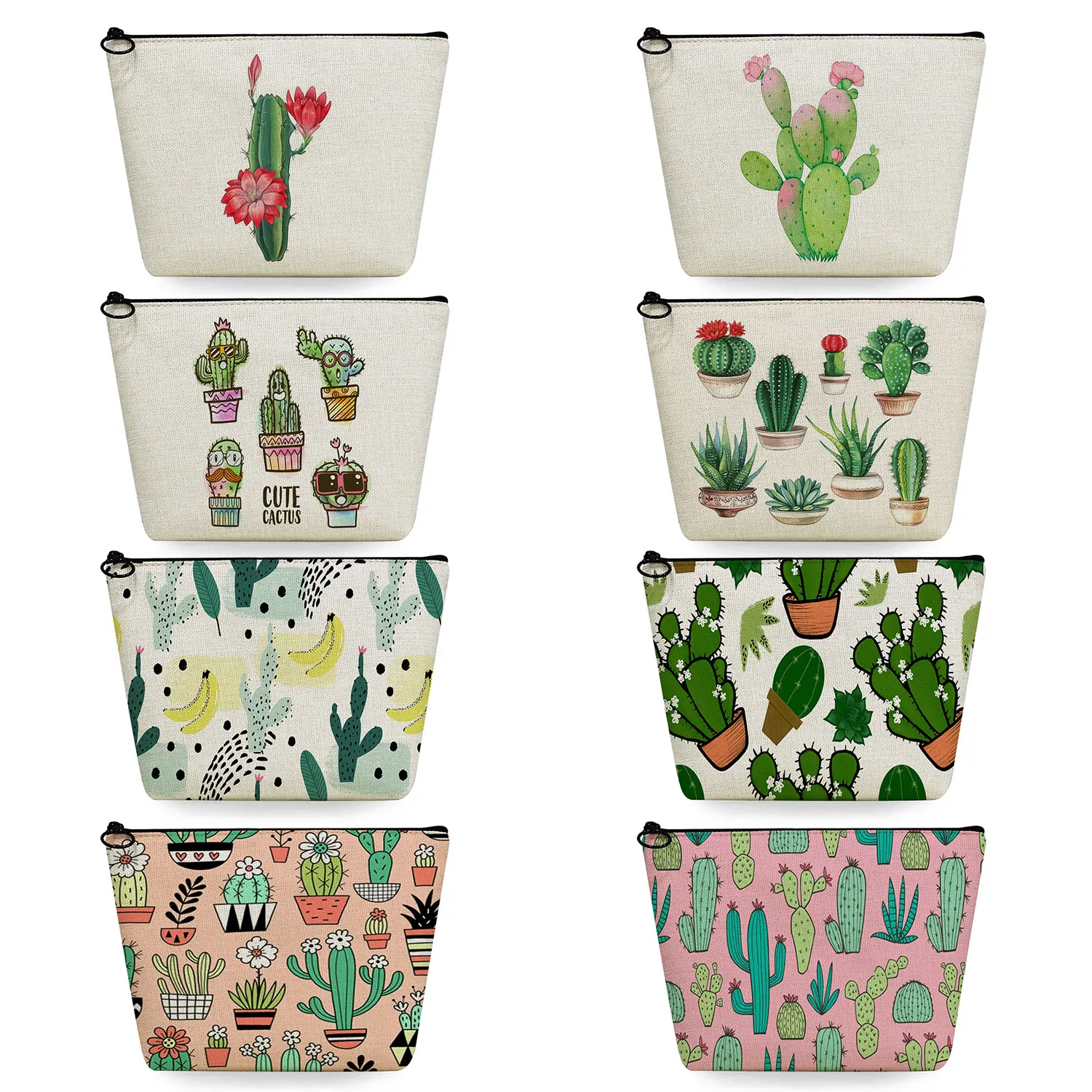 

Custom Travel Toiletry Bags Casual Pencil Cases Makeup Organizer Women's Cosmetic Bag Refreshing Plant Cactus Print High Quality