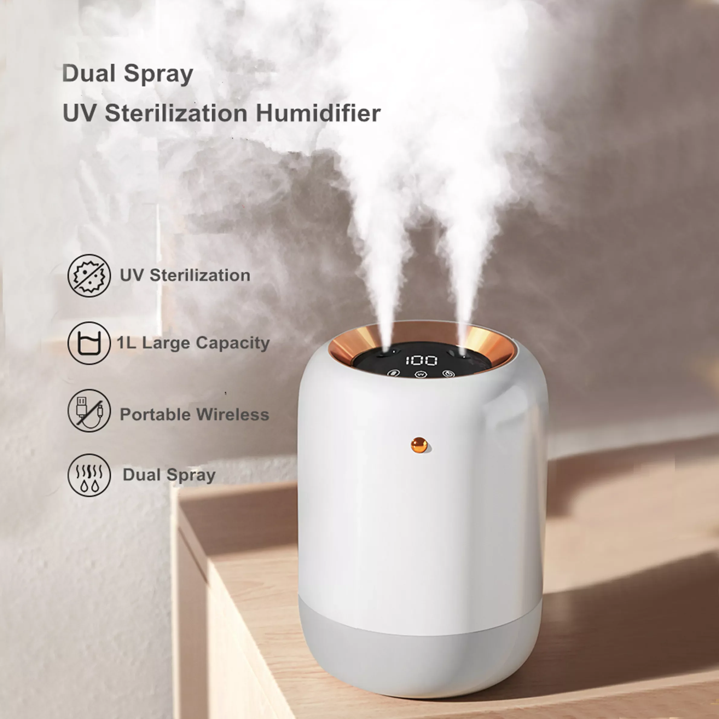 

Portable Wireless Air Humidifier USB Aromatherapy Diffuser LED Lamp Dual Nozzle 1000ML Home Ultrasonic Humidificador Diffusor