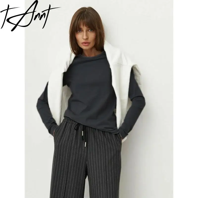 GetSpring женская футболка 2024 осенняя новинка хлопковая с круглым вырезом и длинными