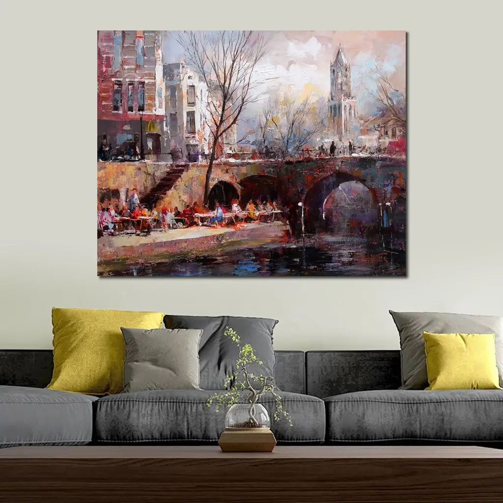 Современный пейзаж холст искусство город Утрехт текстурированная Современная