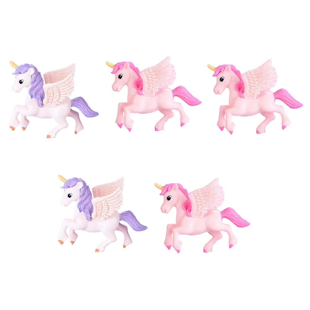 

5 Pcs Miniture Decoration Unicorn Ornaments Desktop Decors Cake Ingredients 5.5X4.2CM Adornment Plastic Lovers