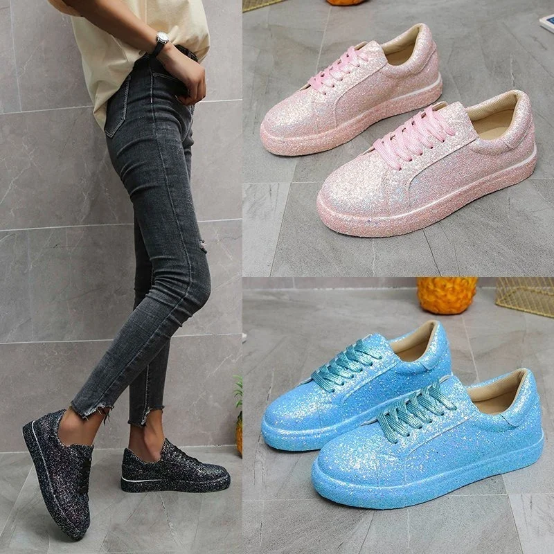 

Fisherman Shoes Woman Sequins Casual Platform Women Shoe Low Top Solid Color Sports Shoes 2022 Outdoor Running Plus Size 43