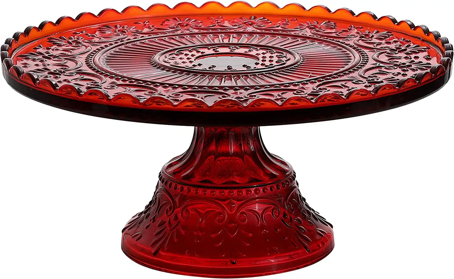 

| Chui 12 Inch Red Glass Cake Stand Pedestal Plate Vintage