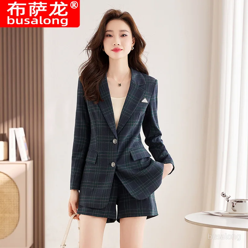 

Plaid Suit Women's Autumn New Business Suit Fashion Casual Jacket Shorts Women's Two-Piece Set Fashion Suit