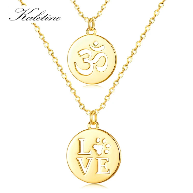 KALETINE Charm Heart OM Necklace 925 Sterling Silver Minimalist Ohm Aum Meditation Necklace Yoga Necklace Jewelry Wholesale