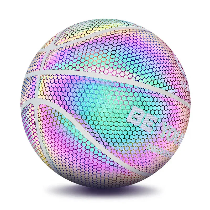 Basketball Holographic Glowing Reflective Basketball Luminous Glow Basketballs Gifts Toys Perfect For Indoor Outdoor Night Game