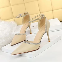 9 5cm high heels pumps women strap silk buckle simple stiletto pointed toe large size summer casual sexy shoes 34 43 size