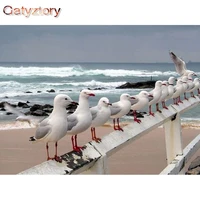 gatyztory seaside white doves scenery painting by numbers kits for adults children 40x50cm framed unique gift handmade diy gifts