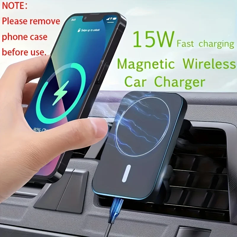 

15W Stylish Magnetic Wireless Car Charger For IPhone 12 13 14 Pro Max Air Vent Car Phone Holder Fast Charging Station Macsafe