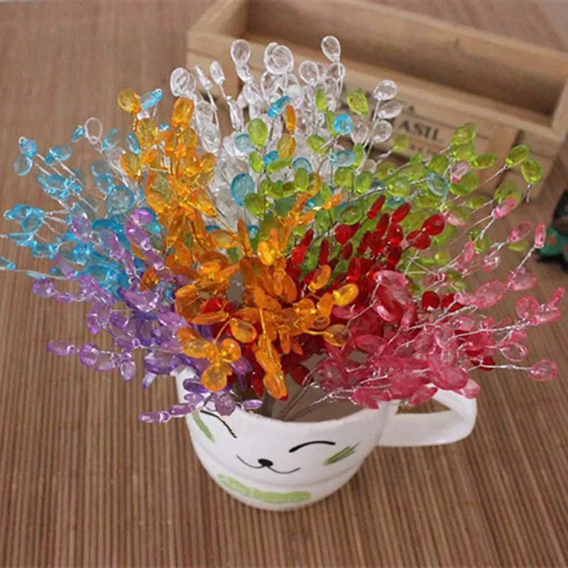 

acrylic crystal drop beads wire stem flower bunches,diy craft decoration for wedding,christmas,home table arrangements,garland