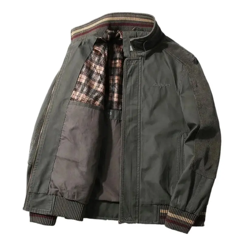 

Spring and Autumn Casual Cotton Loose Zipper Tactical Jacket Men's Military Bomber Jacket Vintage Patch Mock Neck Jacket Men's