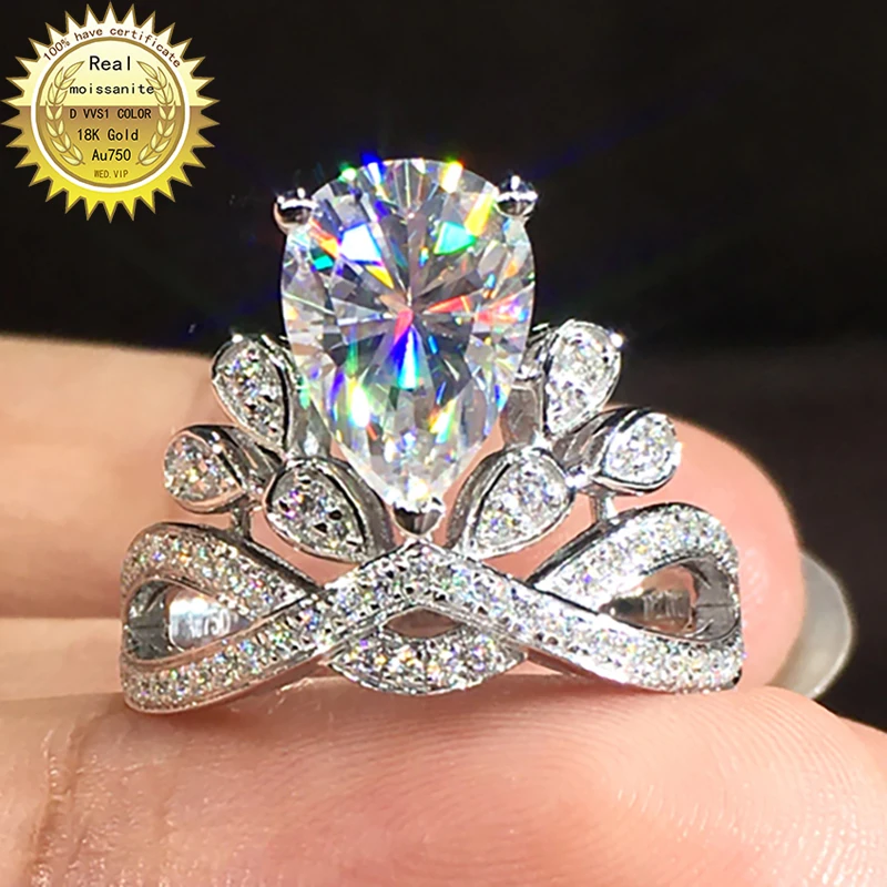 

6 7 8 9 10 Carat Solid18K Au750 Gold Ring DVVS1 Moissanite Diamonds Pear Shape Wedding Party Engagement Anniversary Ring