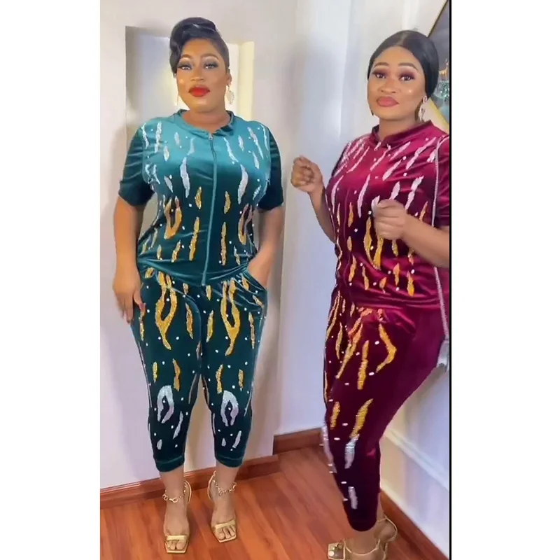 Velvet African Women's Clothing 2023 Spring Autumn Winter Africa Clothing Muslim 2 Piece Set High Quality Fashionable Women