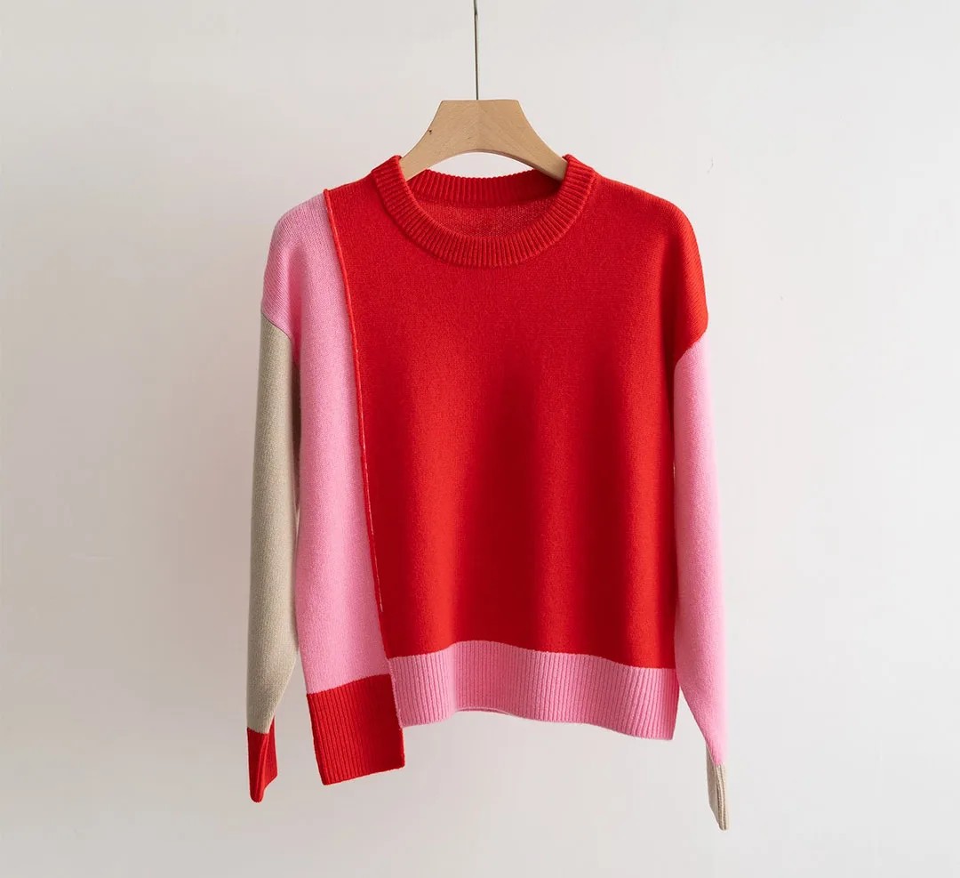 Женский трикотажный свитер из искусственной шерсти с круглым вырезом