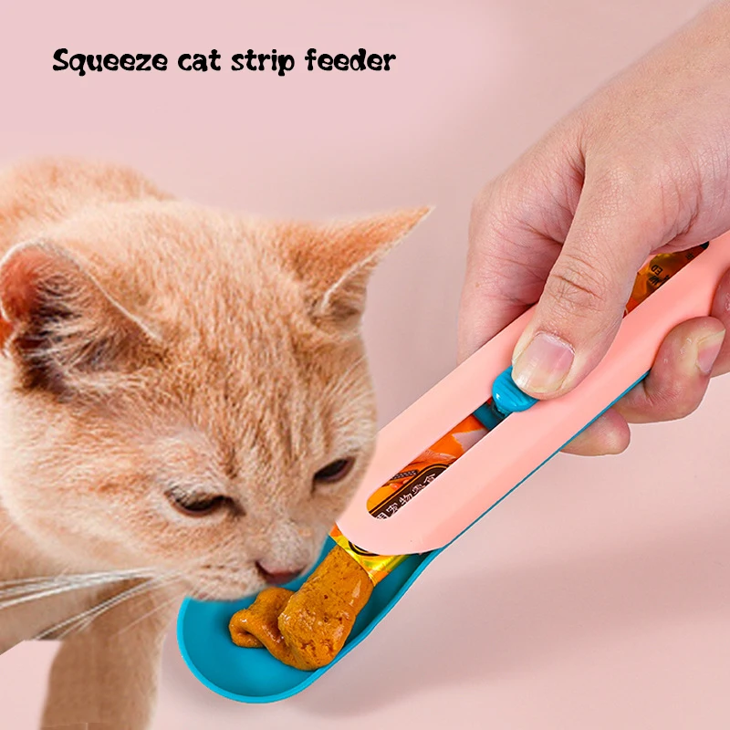 

Pet Feeding Spoon Long Strip Cat Snack Squeezer Feeder Mini Pet Eating Supplies Button Pushed Design Multipurpose C66