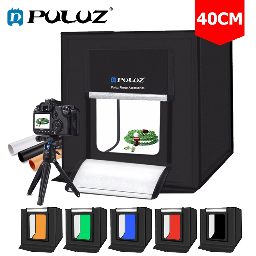 

PULUZ 40CM Photo Studio Soft Box Backlight Tent Lightbox Product Photography Folding Tabletop Shooting Kit 6 Colors Backdrops