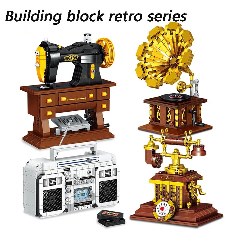 

Classic Mini Building Block Digital Furniture Camera Vintage Phonograph Radio Creativity Model Micro DIY Retro Machine Brick Toy