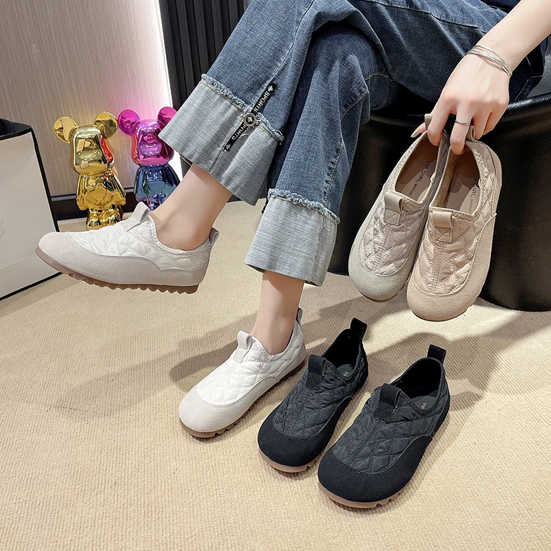 2024 зимняя новая стильная бархатная теплая женская обувь лоферы нескользящая