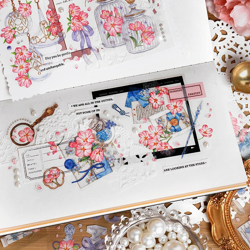 

6Pcs Romantic Cherry Blossoms Decorative Stickers Flowers Scrapbooking Label Diary Album Journal Planner Stationery Sticker