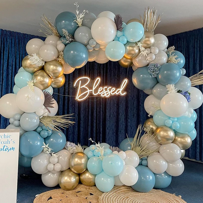 

Baby Boy Baptism Balloon Arch Garland Blue Ocean Balloons for Baby Shower Decorations Christening Party Backdrop Birthday Ballon