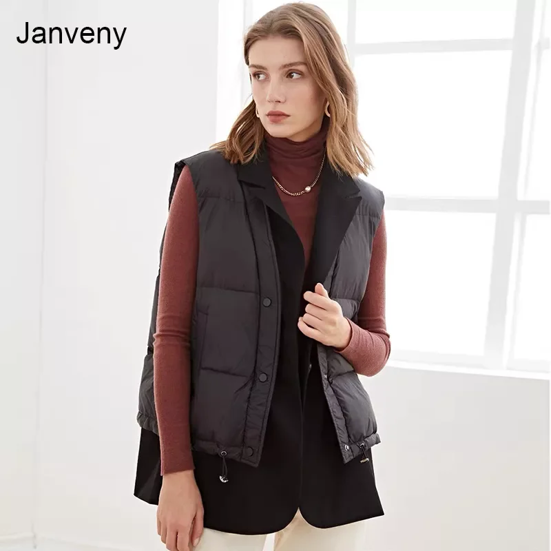 

2022NEW Winter Patchwork Blazer 90% White Duck Down Vest Women Ultra Light Long Jackets Casual Gilet Female Feather Parkas