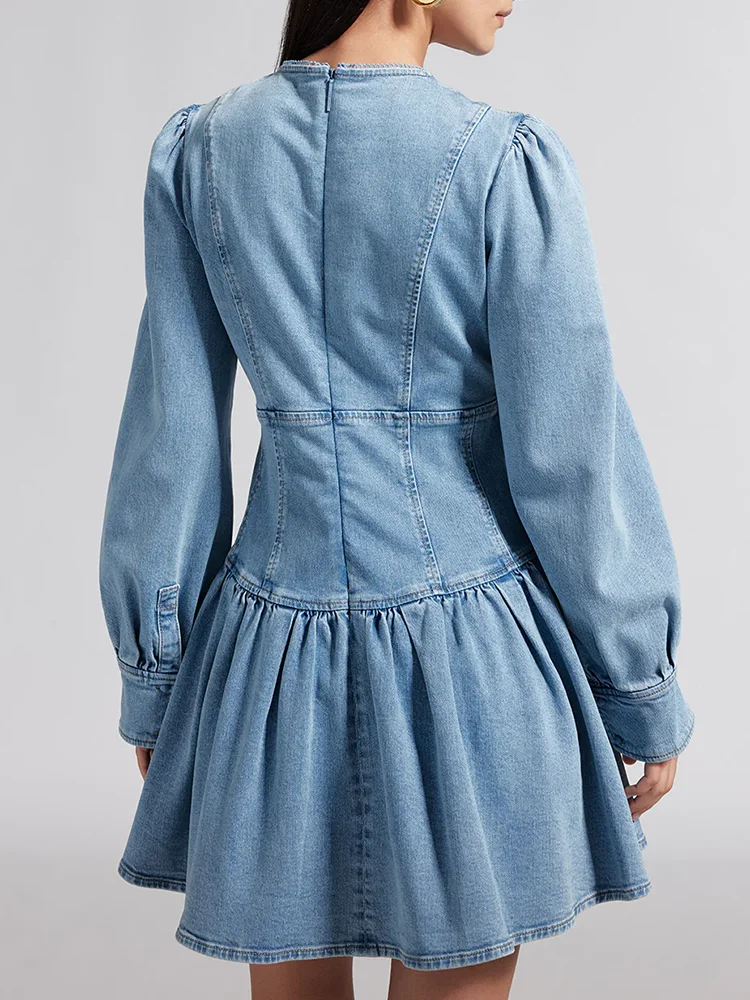 CHICEVER однотонные джинсовые мини плиссированные платья для женщин с V-образным