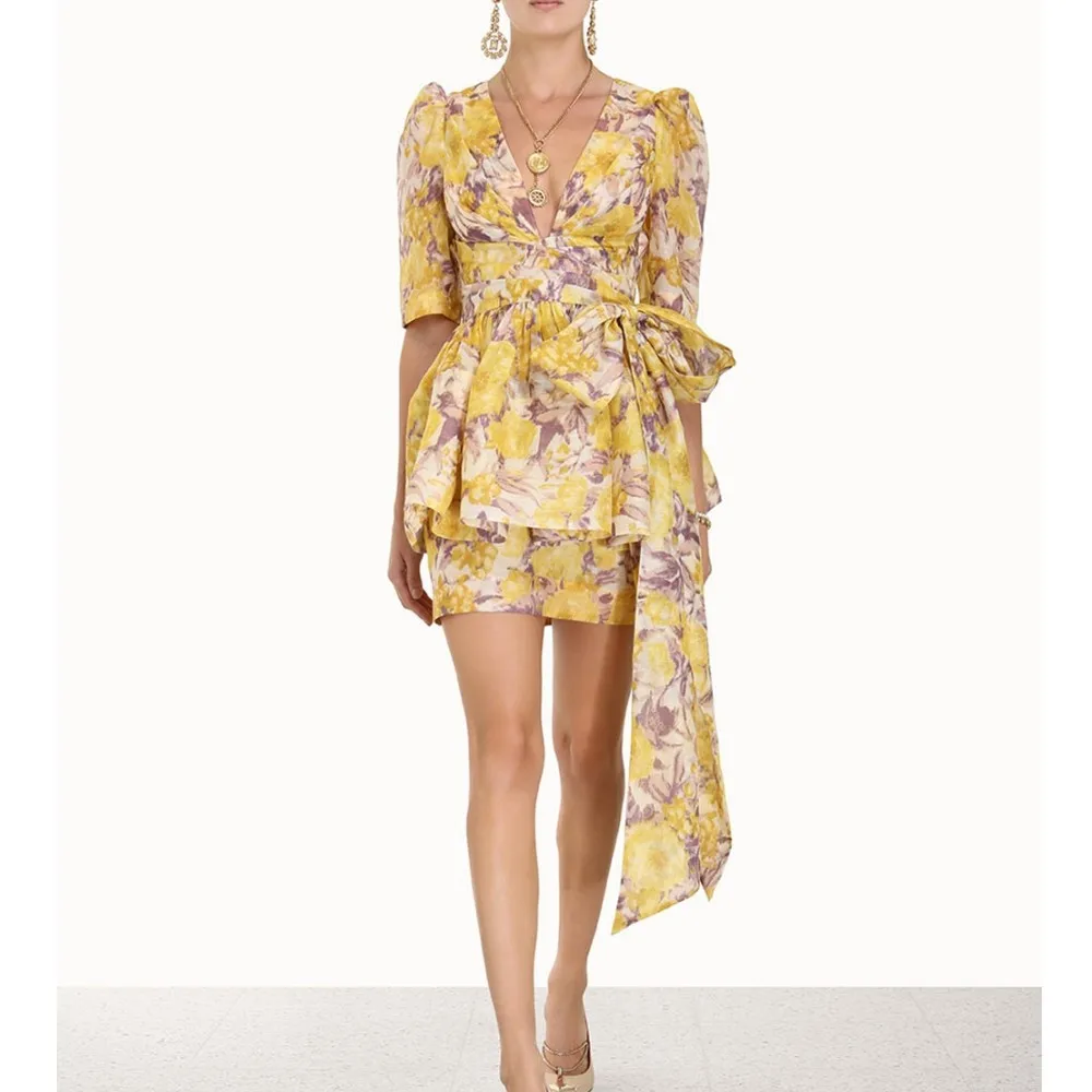 

Summer Sexy Print Slender Long Dress 2023 Elegant Slender Short-sleeved Irregular Tight Buttocks Celebrity Party Dress