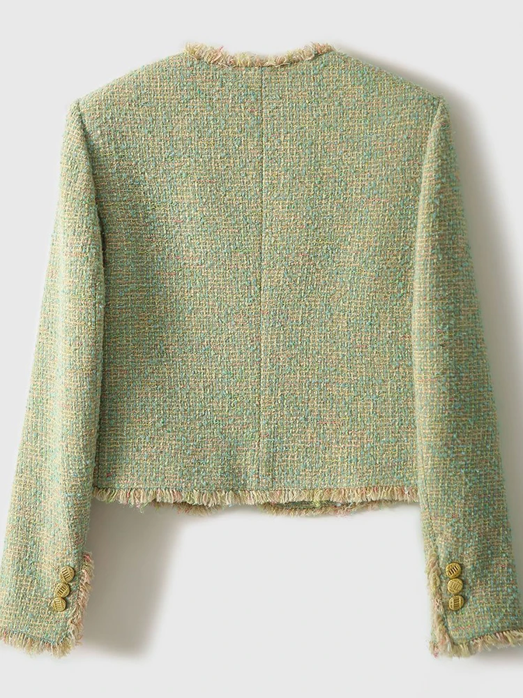 Zoki Шикарные Зеленые твидовые куртки с бахромой женская элегантная Корейская