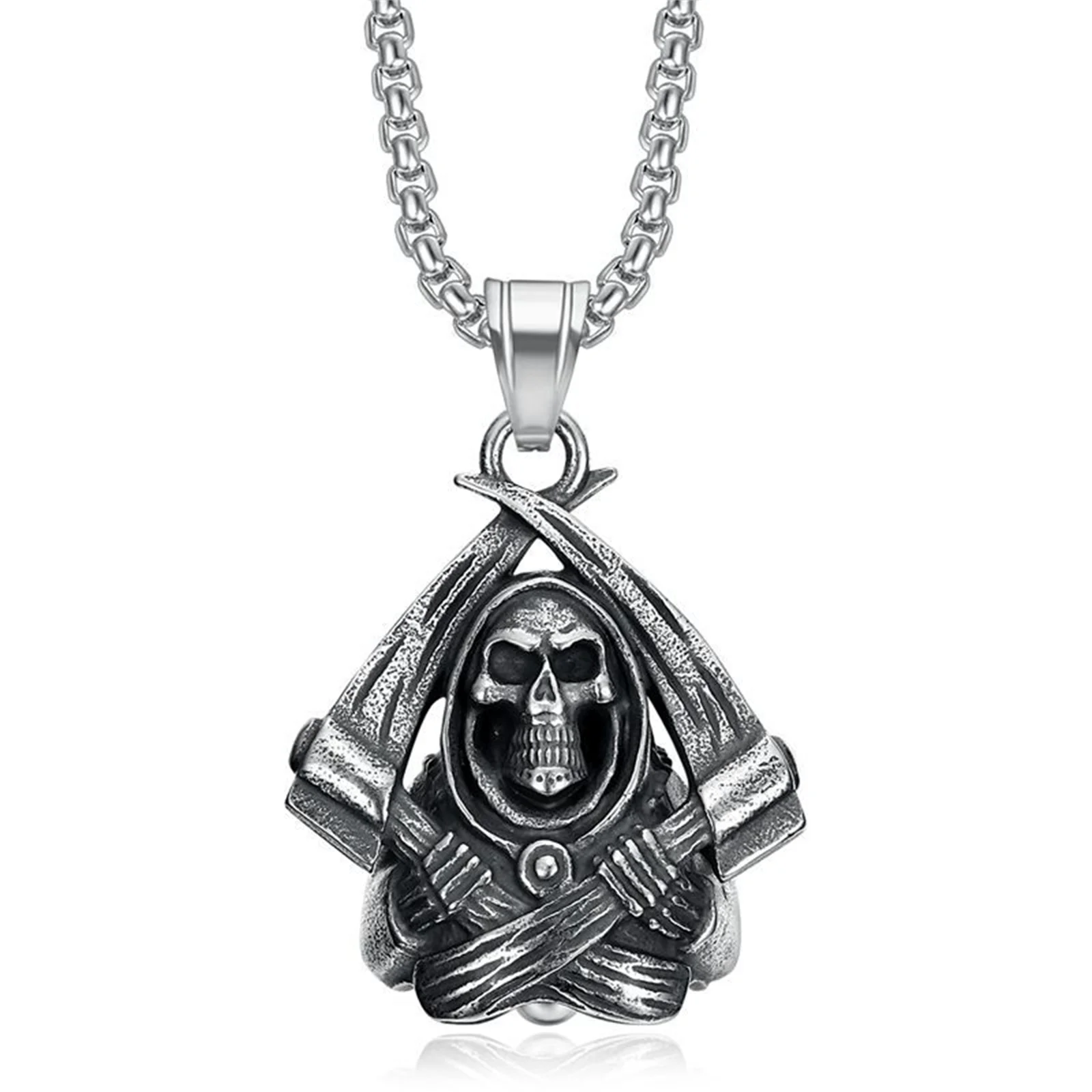 Фото Ожерелье с подвеской Santa Muerte Bell из нержавеющей стали, Богоматери Святой Смерти, двойные стратсы, мексиканский мрачный жнец, ювелирные изделия с черепом №1