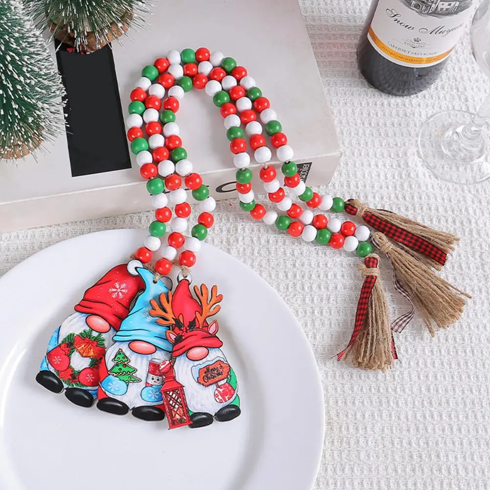 

Christmas Home Decor Garland Festive Holiday Decoration Christmas Gnome Wooden Bead Garland with Tassel Farmhouse Xmas Tree