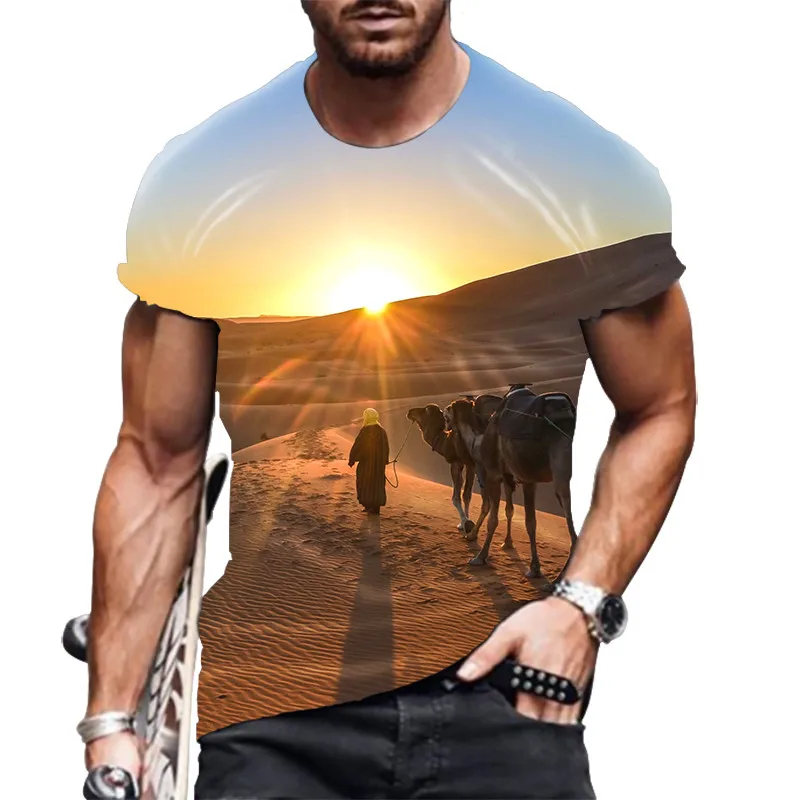 Футболка мужская с рисунком Desert Camel модная тенниска коротким рукавом стильная
